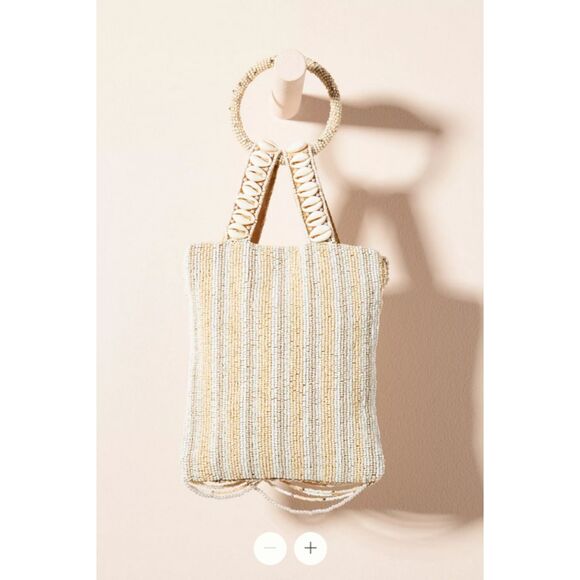 Anthropologie Alia Bead Embellished Wristlet Ring Handle Ivory Beige Bag (NWT) - Picture 3 of 4